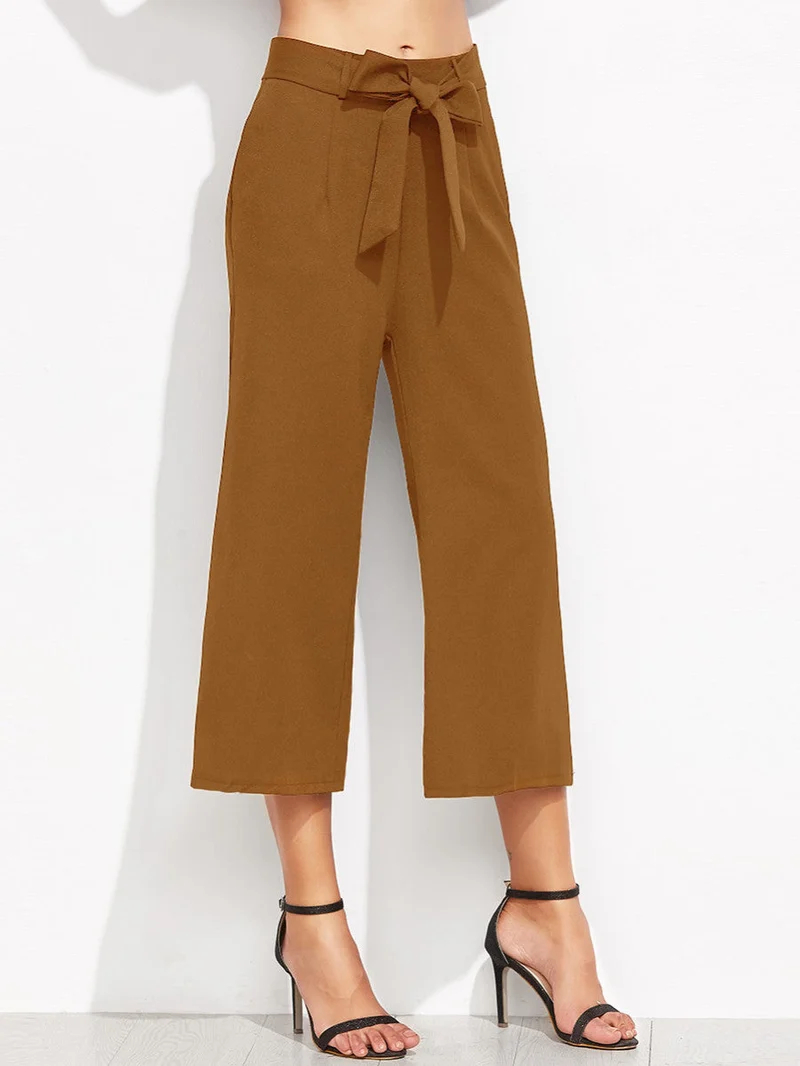 Cropped Self Tie Wide Leg Pants