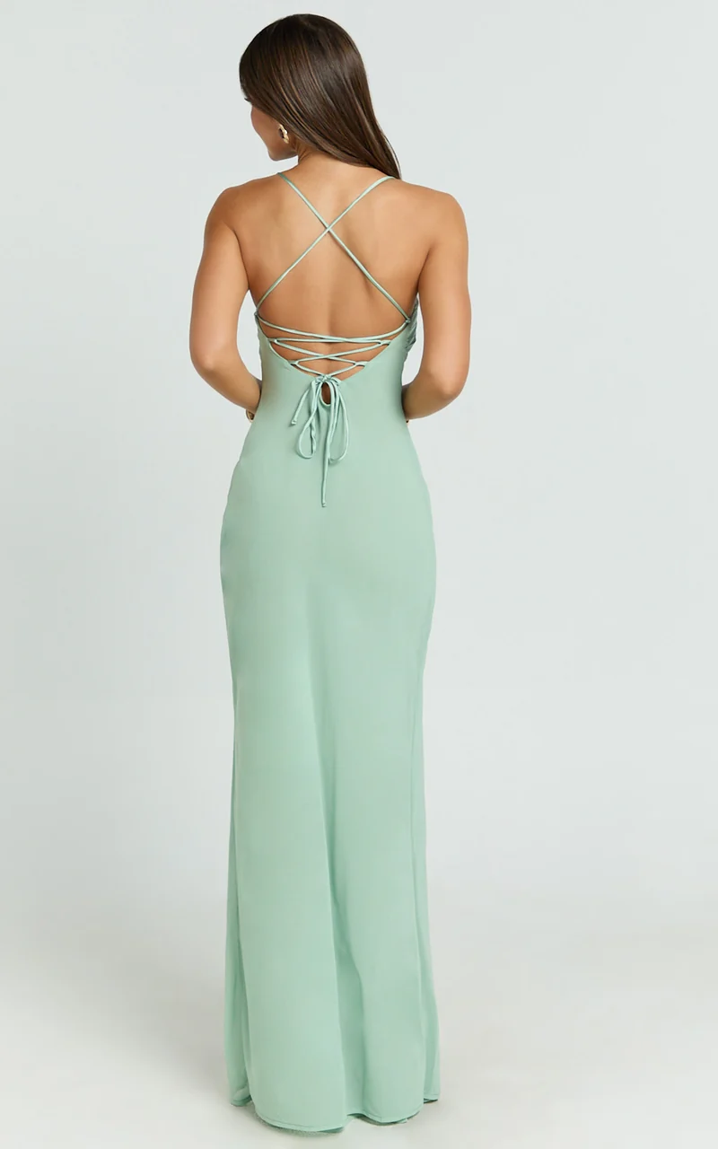 Sonya Maxi Dress - Cowl Neck Asymmetric Fit And Flare Dress in Sage