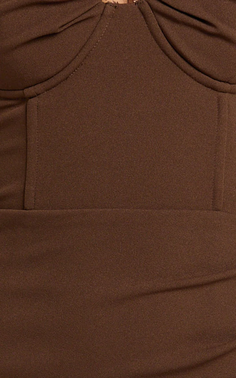 Tayla Mini Dress - Strapless Sweetheart Neck Draped Skirt Dress in Dark Brown