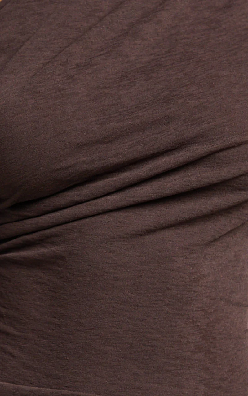 Hillary Top - Asymmetric Ruched Side Jersey Top in Chocolate Brown