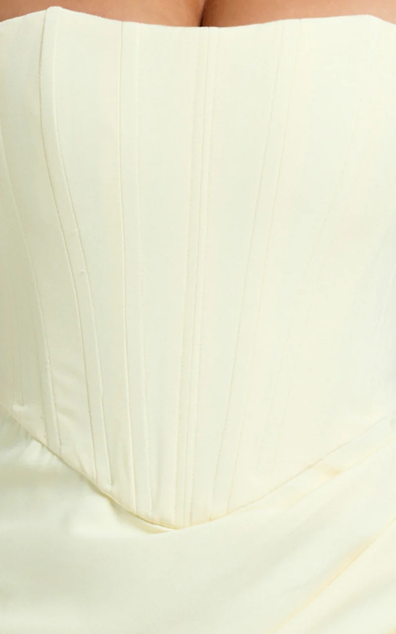 Avery Mini Dress - Strapless Corset Bodice Draped Dress in Lemon