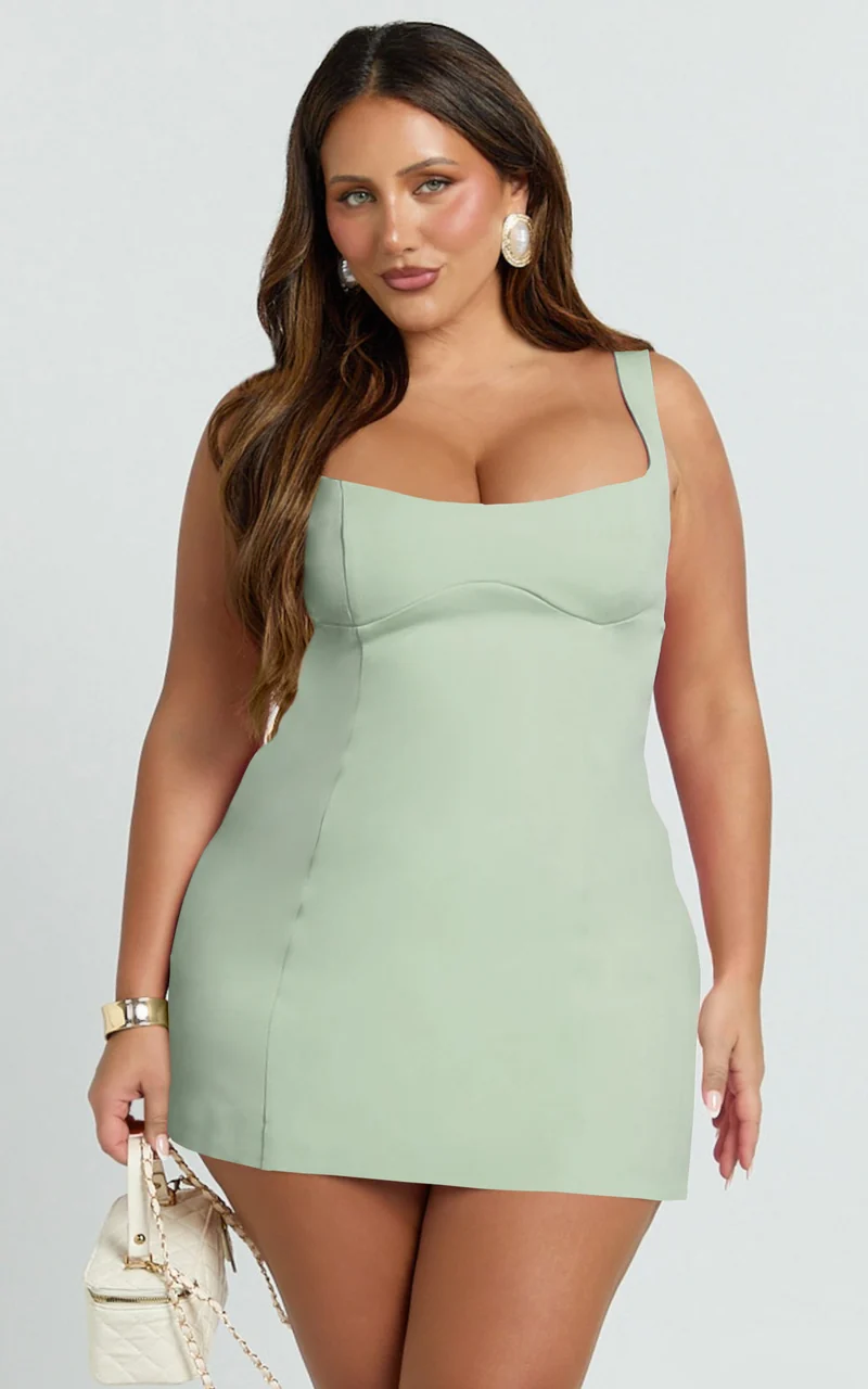 Aretha Mini Dress - Panel Dress in Sage
