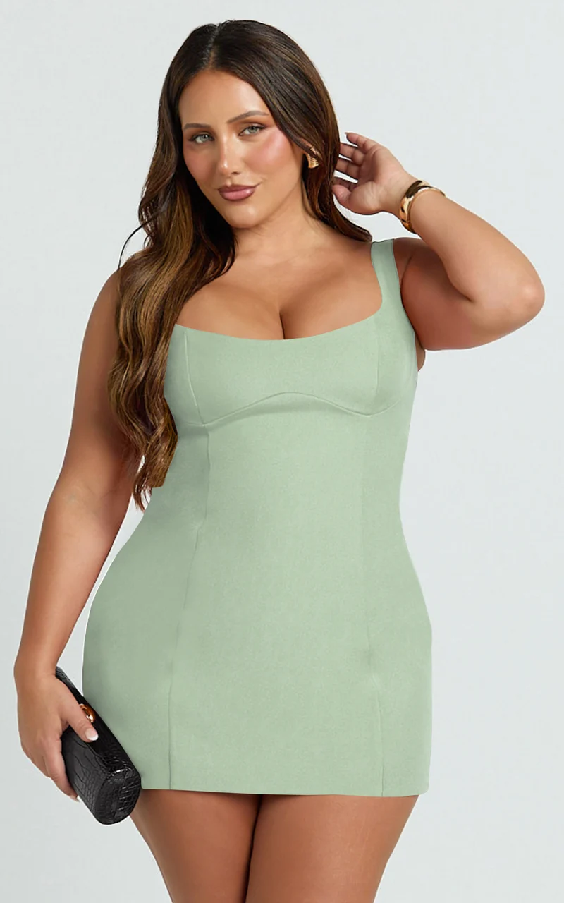 Aretha Mini Dress - Panel Dress in Sage