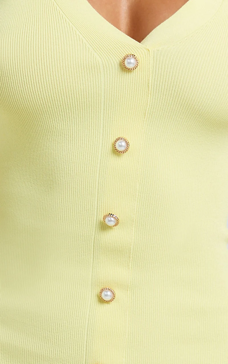 Mischa Mini Dress - Collared Short Sleeve Fit And Flare Knitted Dress in Lemon