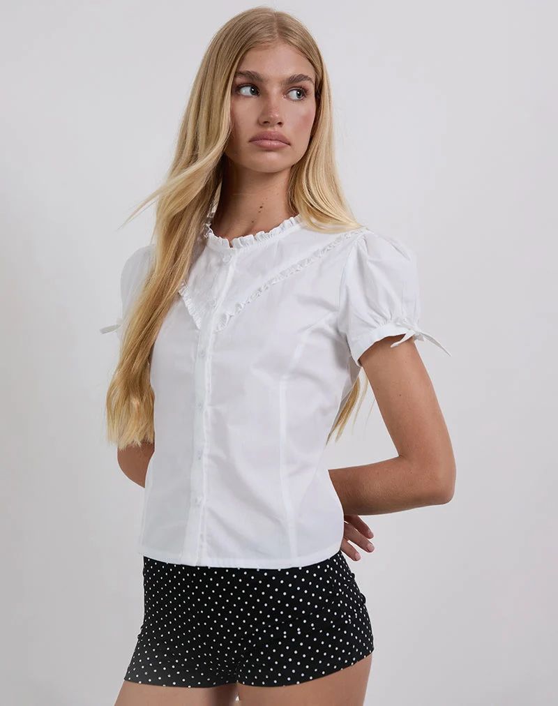 Legra - Chemise à encolure volantée en popeline blanche