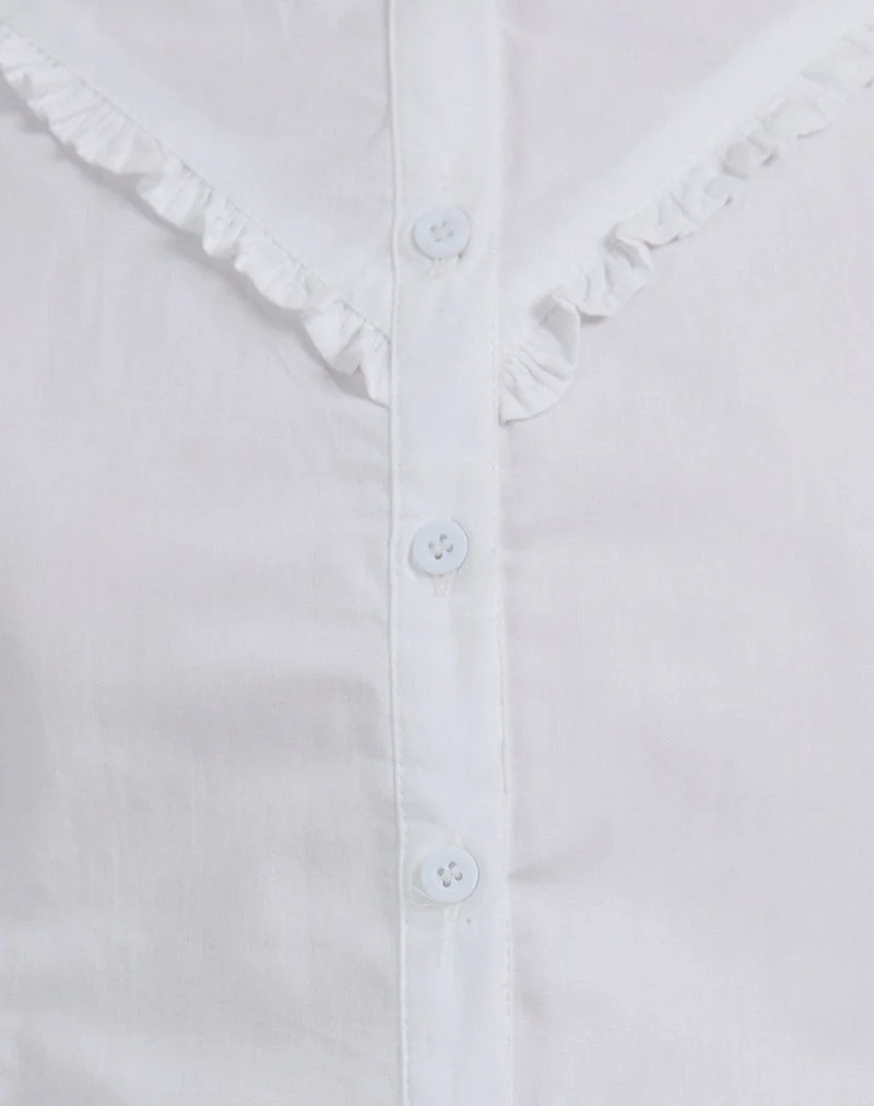 Legra - Chemise à encolure volantée en popeline blanche