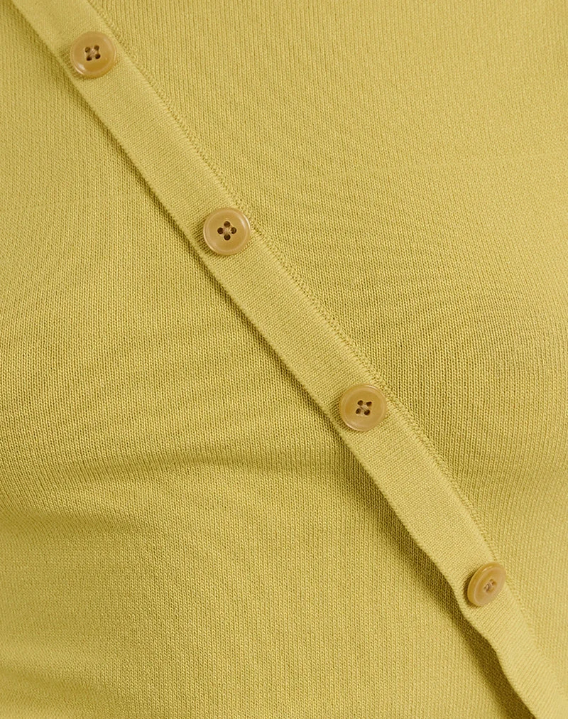 Elyra Asymmetric Top in Knit Golden Green (Top asymétrique en tricot vert doré)