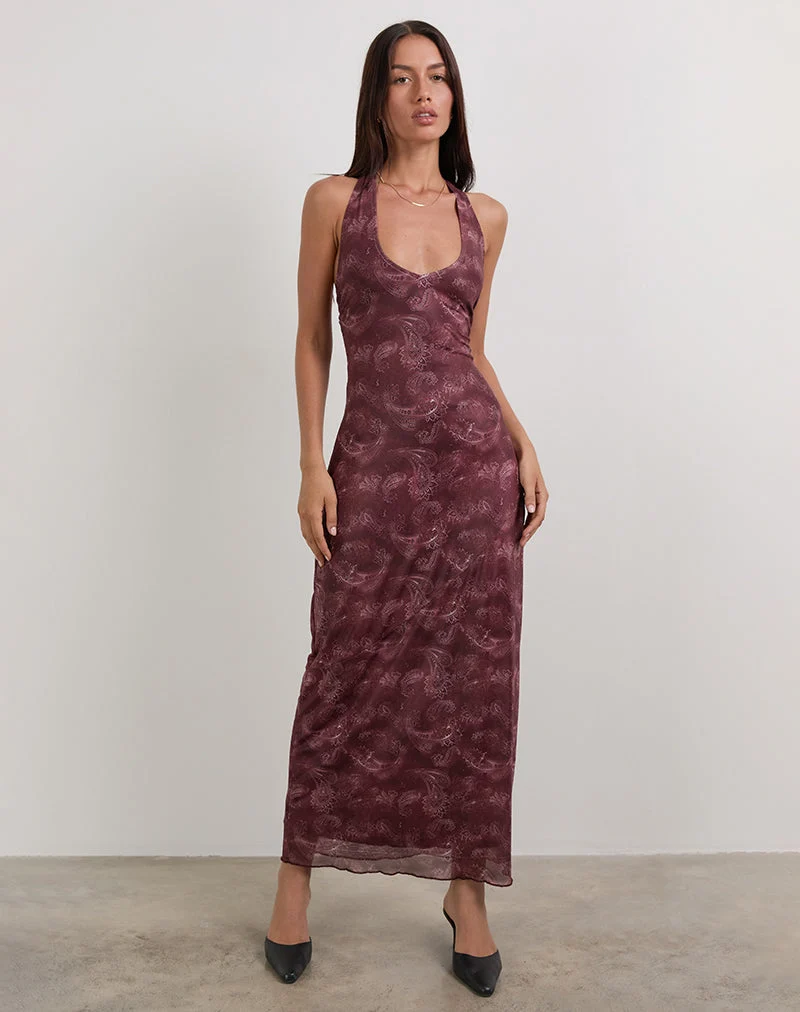 Datari Maxi Dress in Mesh Tonal Paisley Plum (Robe longue en maille à motif marguerite)
