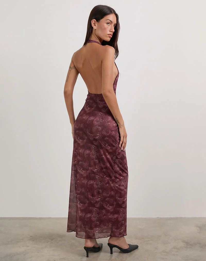 Datari Maxi Dress in Mesh Tonal Paisley Plum (Robe longue en maille à motif marguerite)