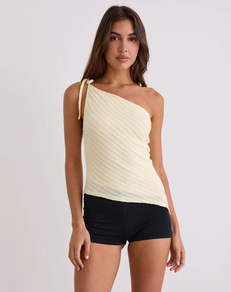 Top Rusana en maille diagonale transparente Buttercream