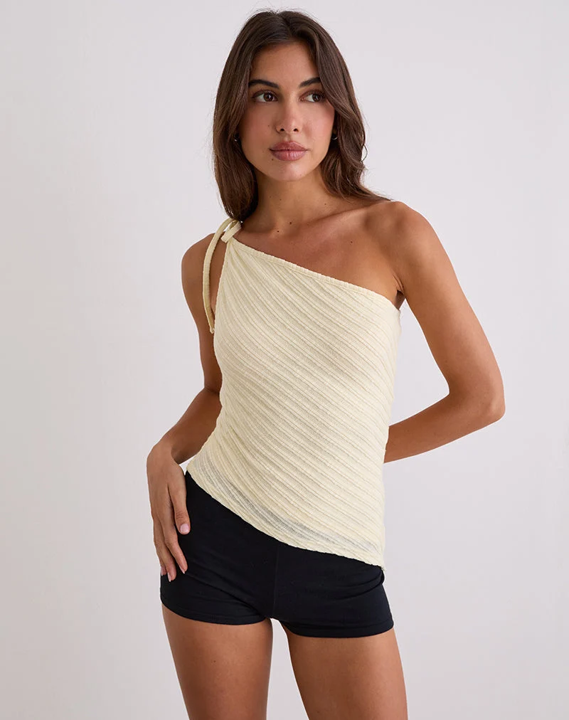 Top Rusana en maille diagonale transparente Buttercream