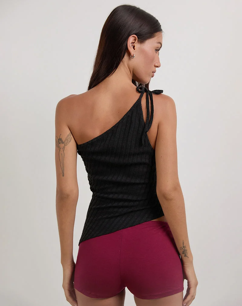 Top Rusana en maille diagonale transparente Noir