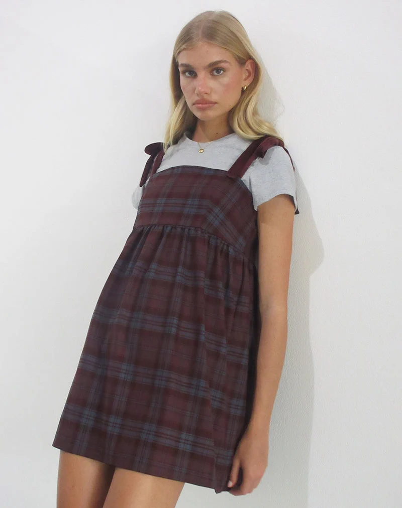 Mini robe Mikayla à carreaux bleus et bourgogne