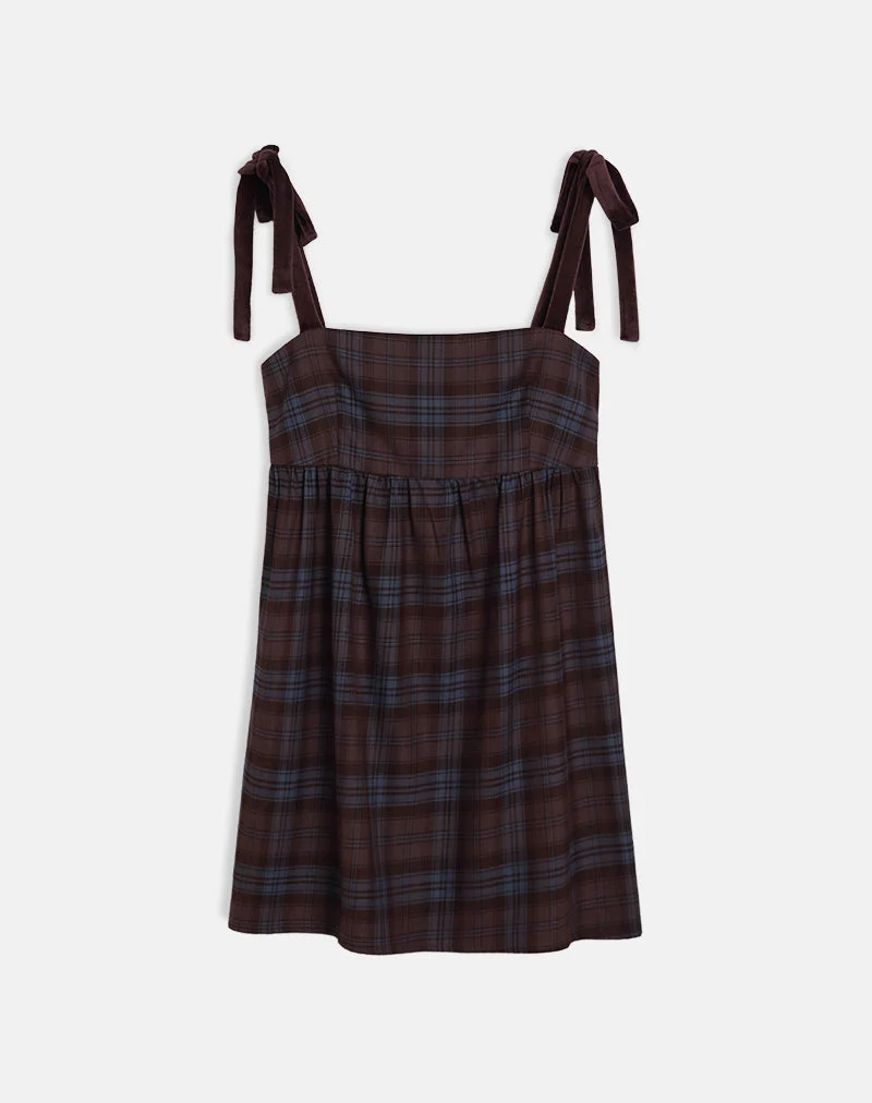 Mini robe Mikayla à carreaux bleus et bourgogne