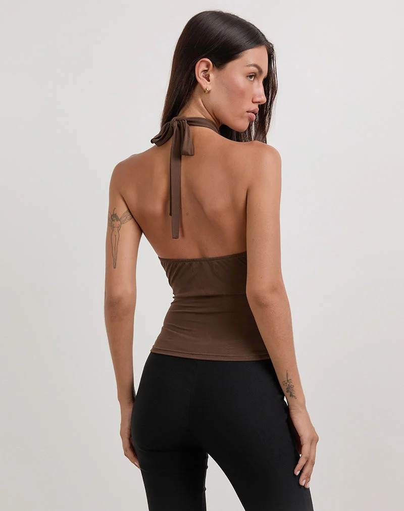 Top licou Lorie en cupro chocolat amer
