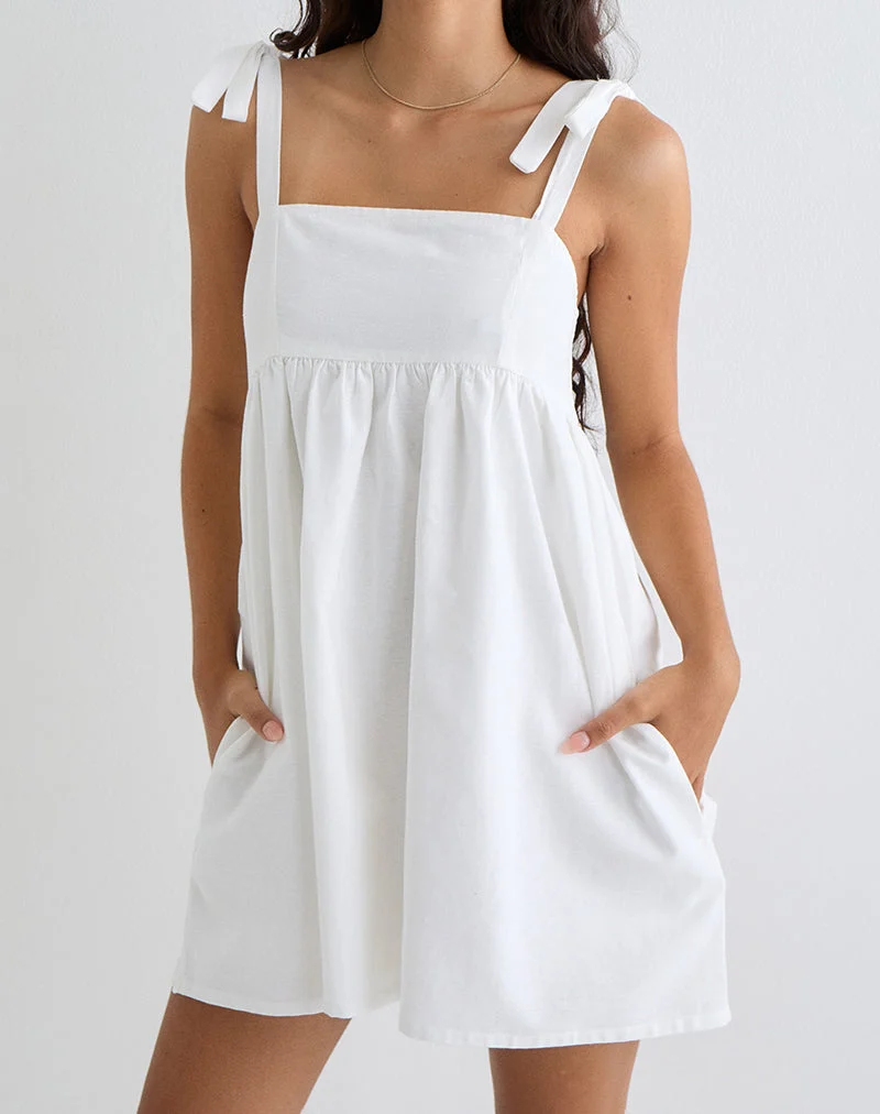 Kayla - Mini robe à encolure carrée, lin ivoire