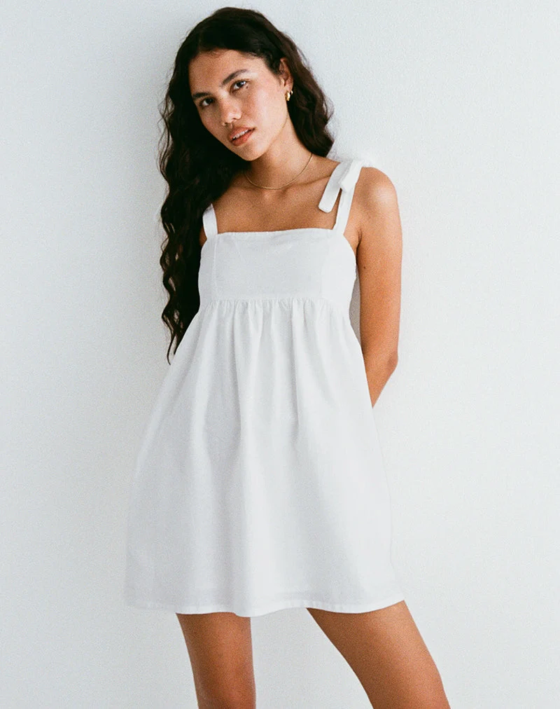 Kayla - Mini robe à encolure carrée, lin ivoire