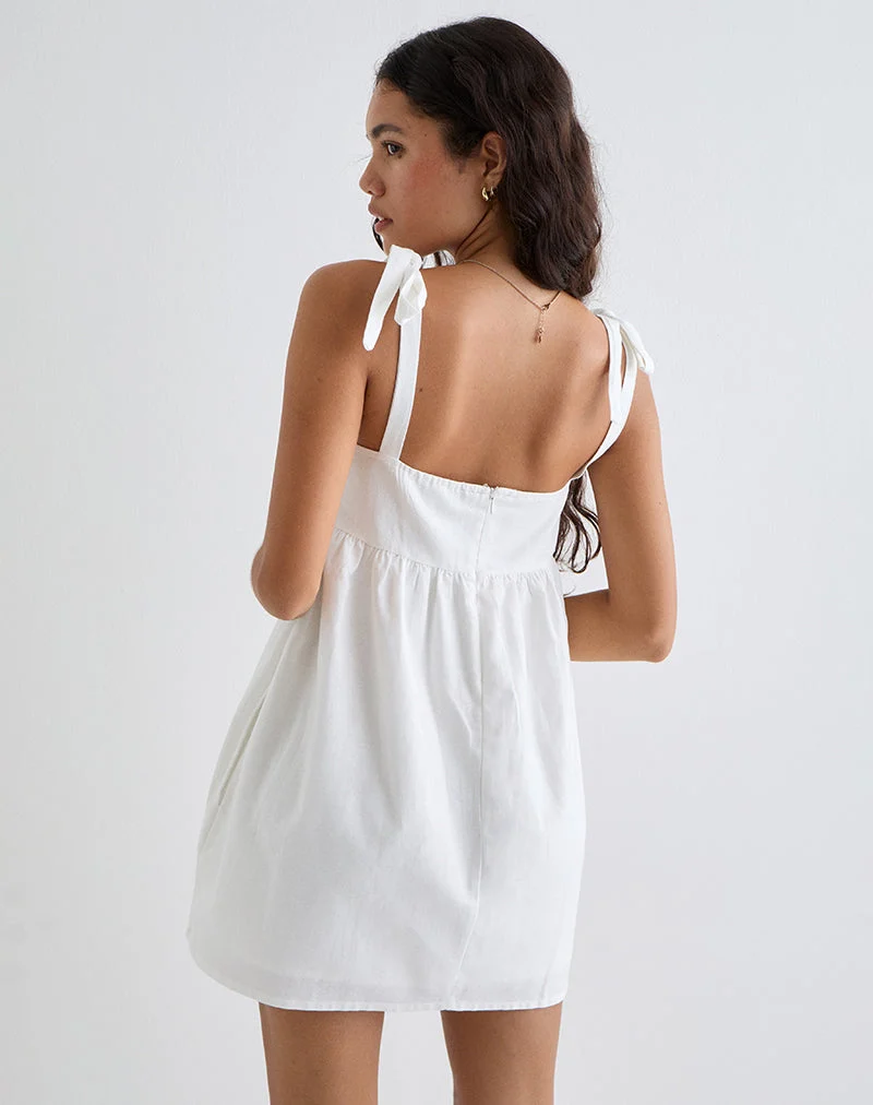 Kayla - Mini robe à encolure carrée, lin ivoire