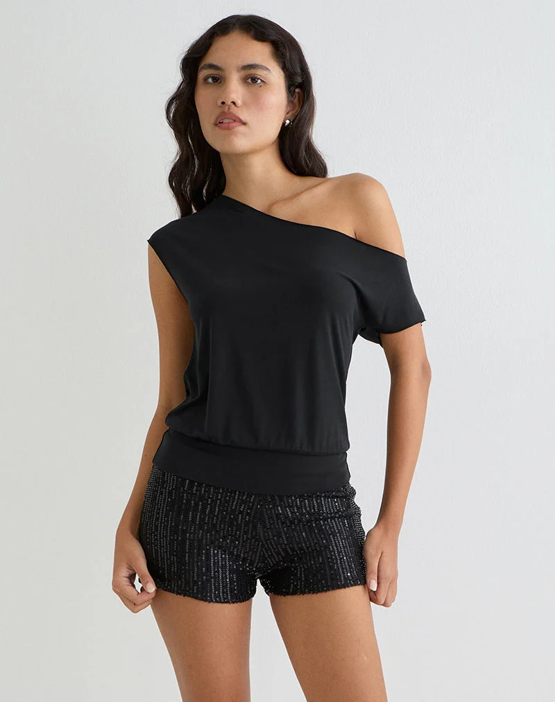 Top asymétrique Elysian en cupro noir