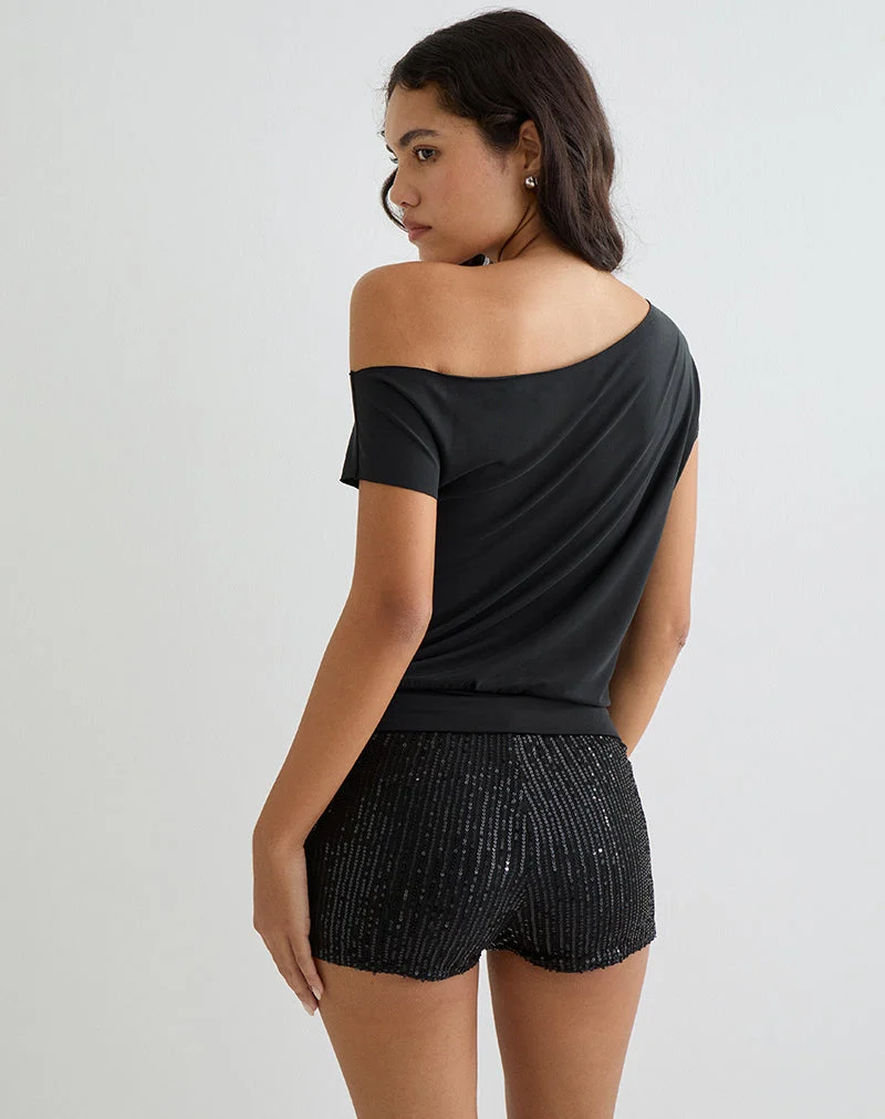 Top asymétrique Elysian en cupro noir