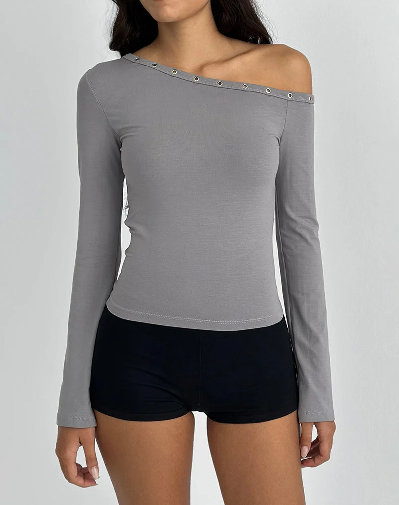 Top asymétrique Noraba en gris avec œillets
