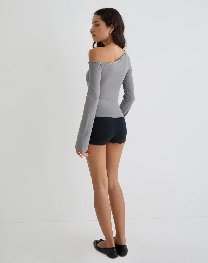 Top asymétrique Noraba en gris avec œillets