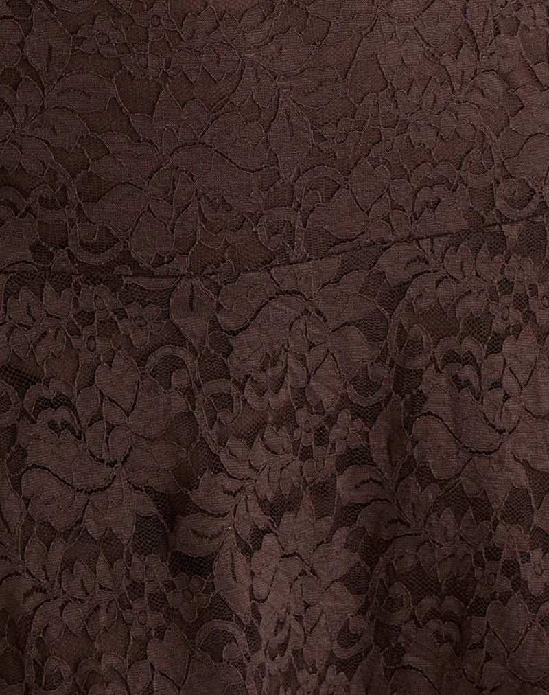 Mini robe Luscian en dentelle chocolat avec bordures bleues