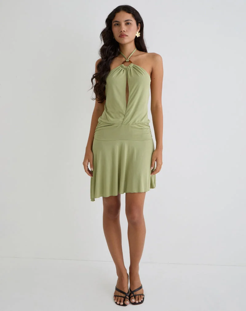 Saira - Mini robe dos nu en sauge