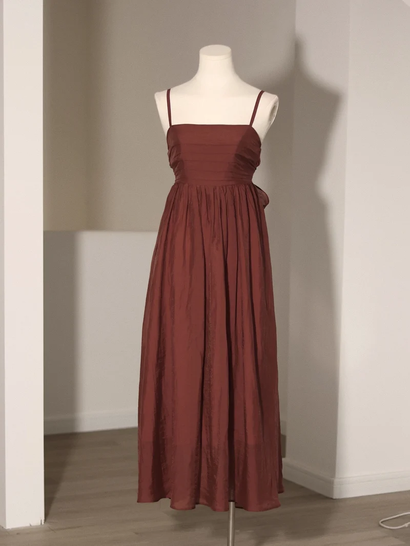 Robe longue d'été décontractée bordeaux à nouer au dos