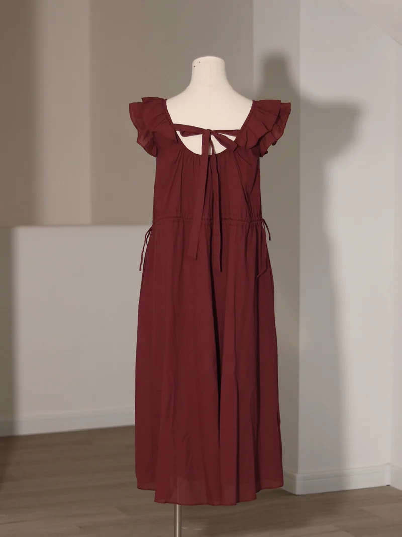 Robe bordeaux romantique vintage à col rond