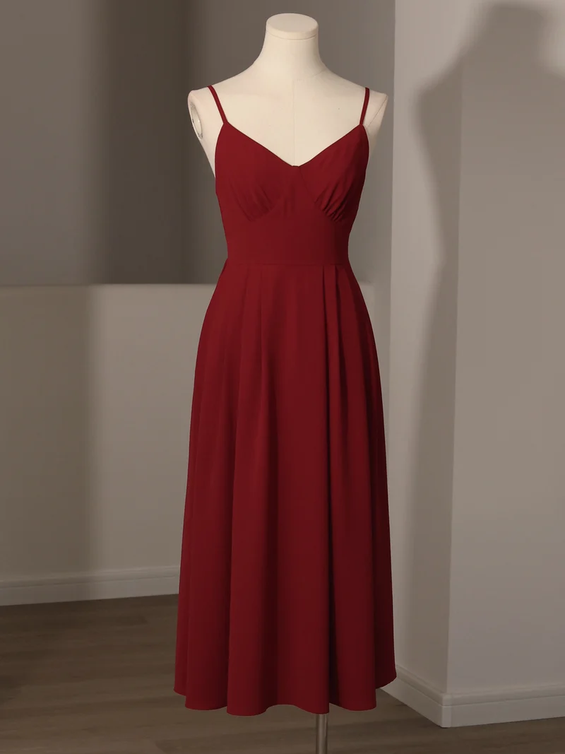 Robe midi d'été romantique bordeaux vintage