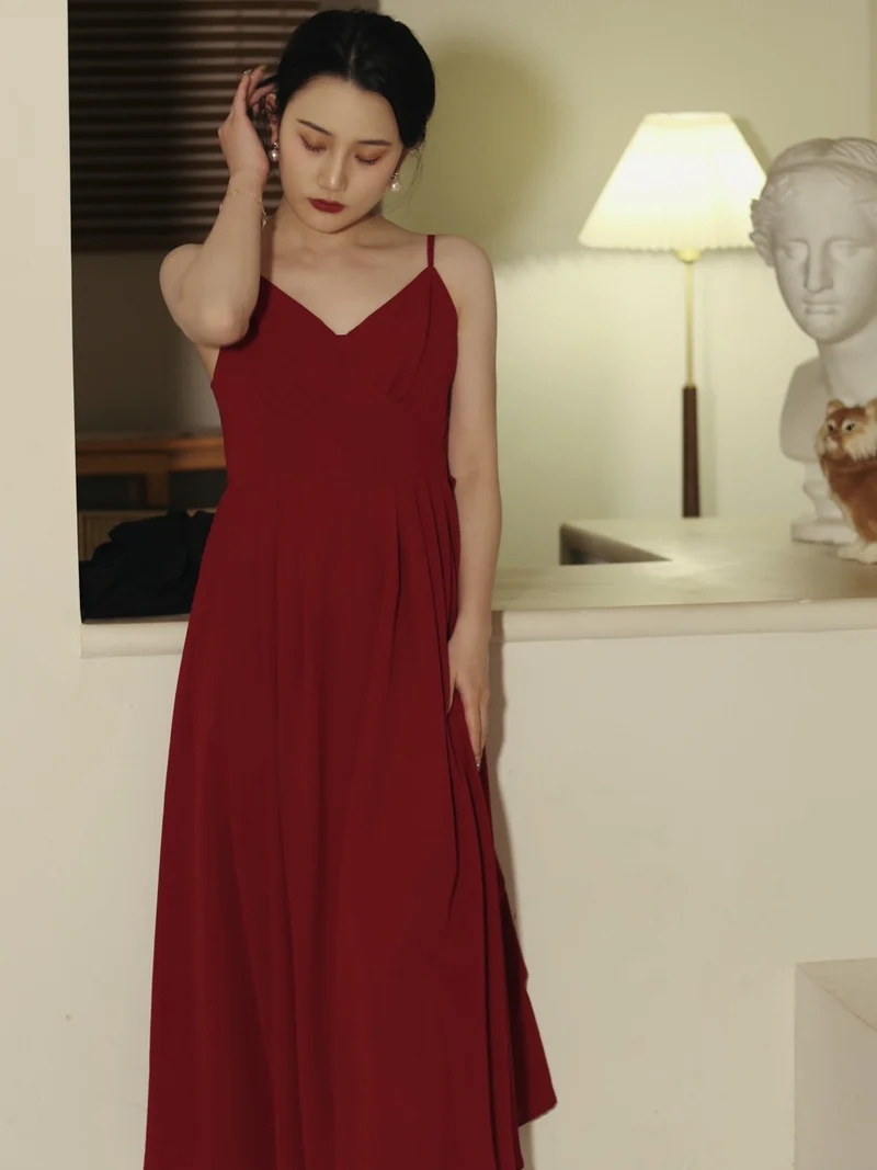 Robe midi d'été romantique bordeaux vintage