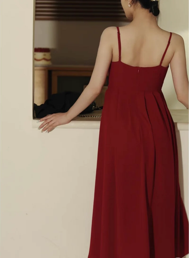 Robe midi d'été romantique bordeaux vintage