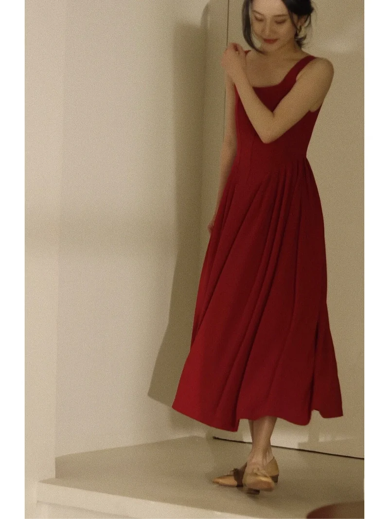 Robe simple longueur thé bordeaux années 50