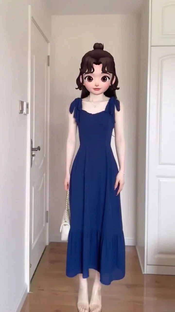 Robe d'été longueur thé en mousseline de soie bleu royal