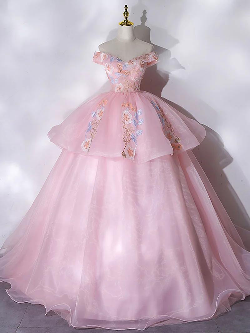 Robe de bal rose à épaules dénudées, robe Quinceanera, robe douce 16 ans