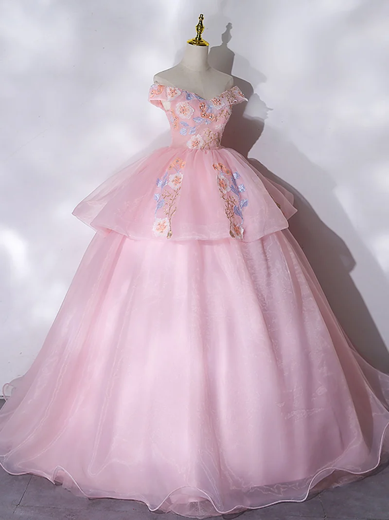 Robe de bal rose à épaules dénudées, robe Quinceanera, robe douce 16 ans