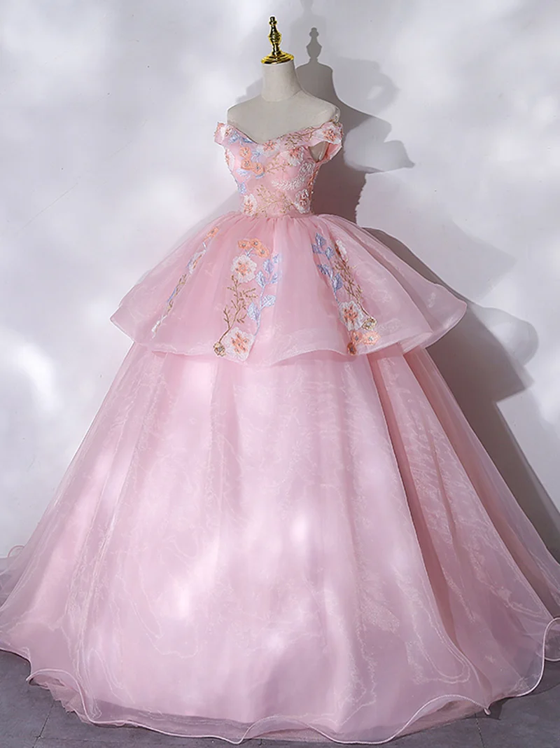 Robe de bal rose à épaules dénudées, robe Quinceanera, robe douce 16 ans