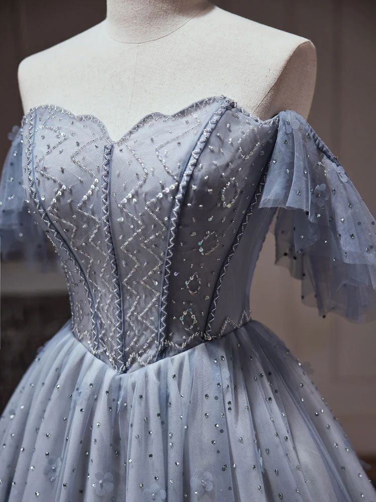 Belle robe de soirée courte en perles gris argenté, robe de remise de diplôme