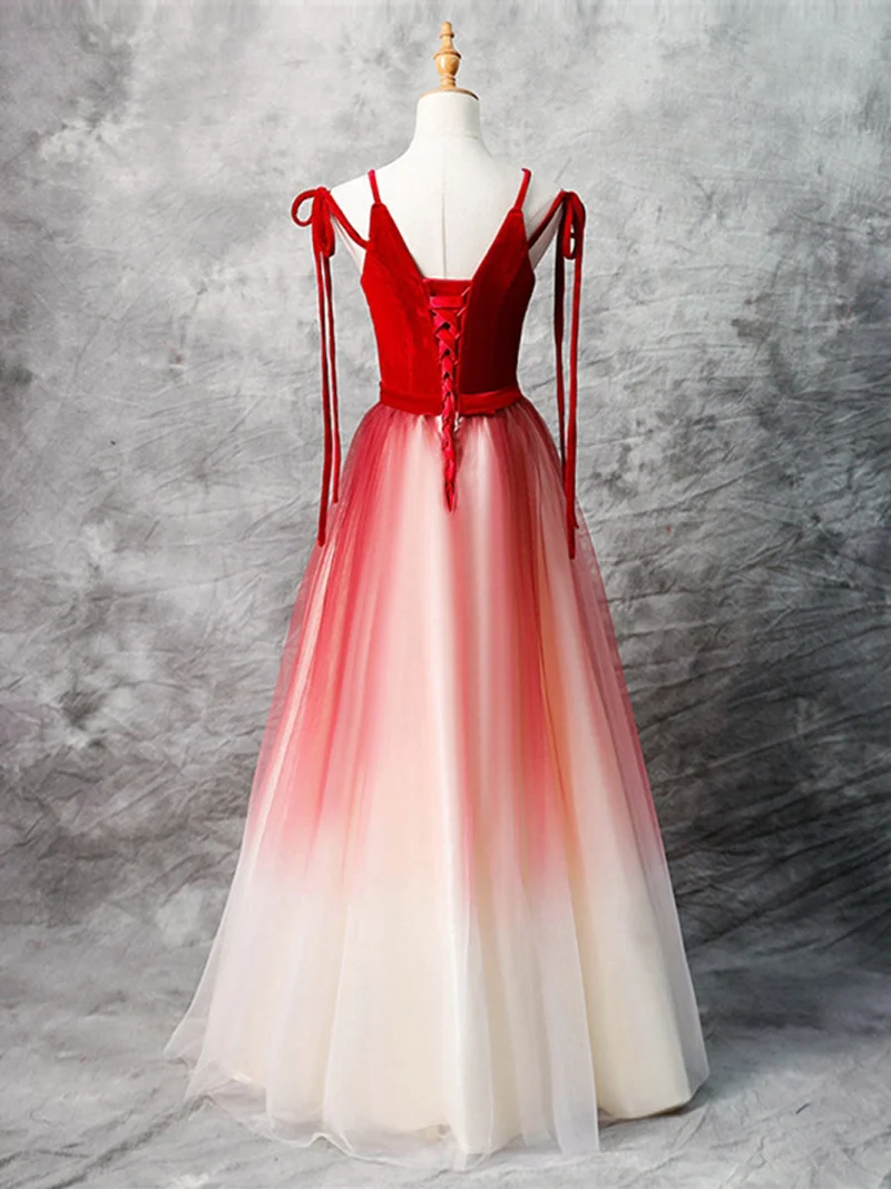 Robe de bal longue trapèze rouge ombré, robe formelle