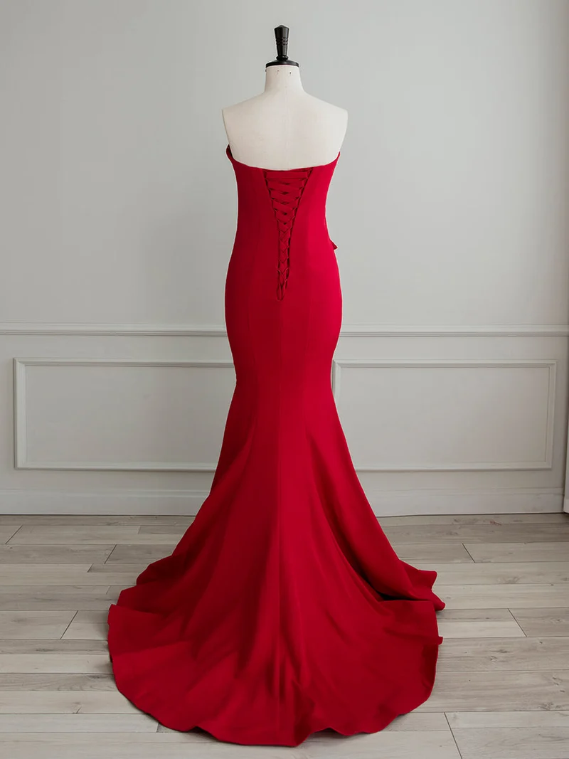 Robe de soirée rouge sans bretelles, coupe ajustée, robe de bal