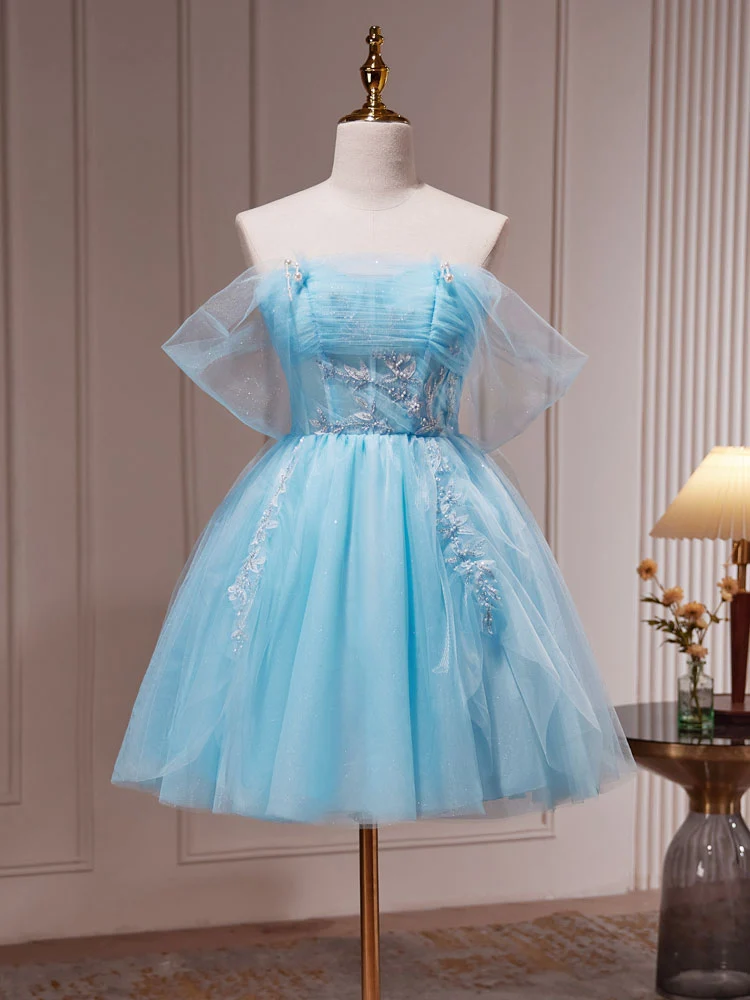 Robe de soirée pour juniors, bleu clair, courte et transparente, robe de remise de diplôme