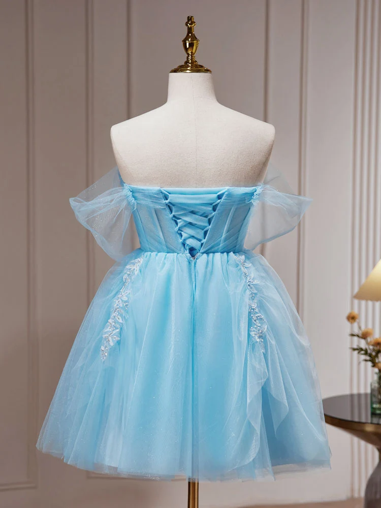 Robe de soirée pour juniors, bleu clair, courte et transparente, robe de remise de diplôme