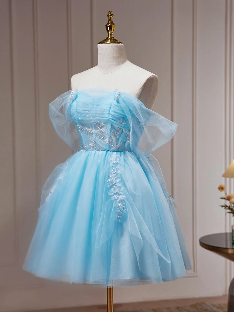 Robe de soirée pour juniors, bleu clair, courte et transparente, robe de remise de diplôme