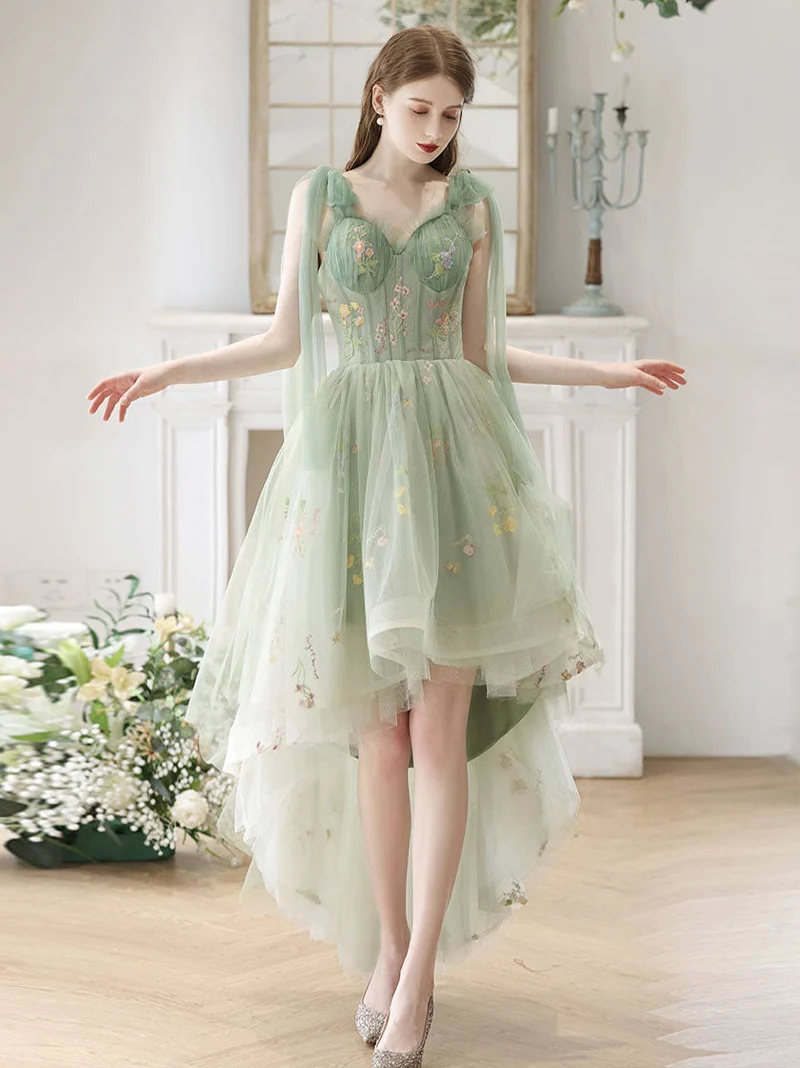 Robe de soirée transparente style bohème vert haut et bas