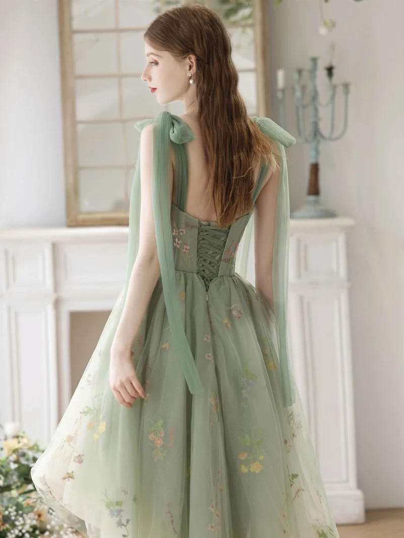 Robe de soirée transparente style bohème vert haut et bas
