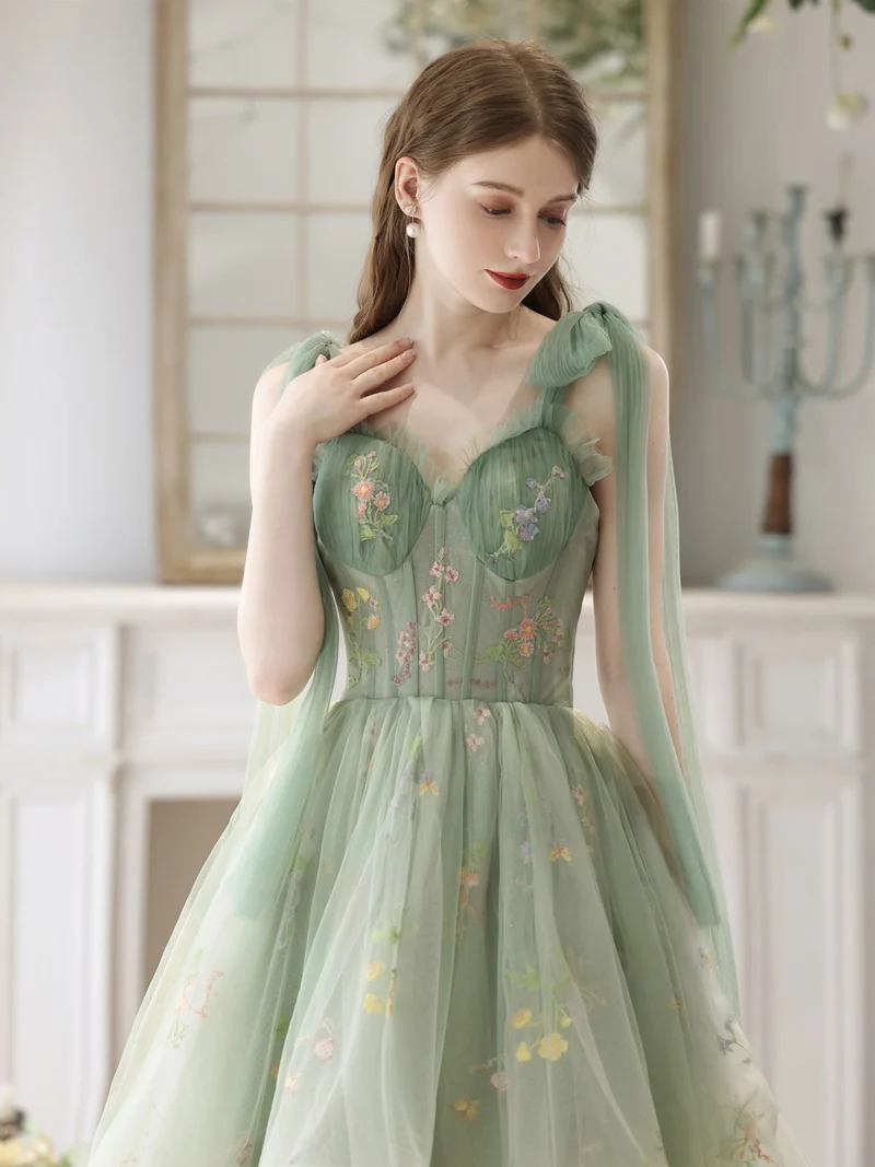 Robe de soirée transparente style bohème vert haut et bas