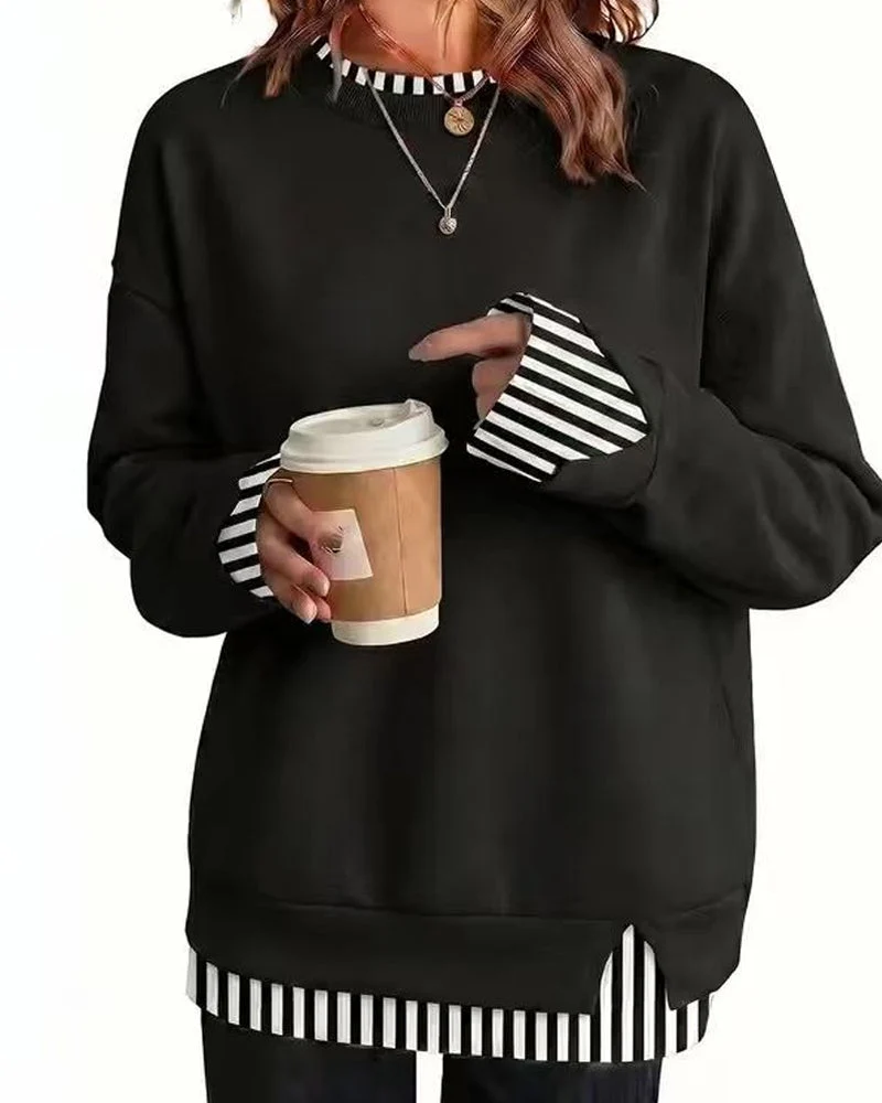 Sweat Faux Superposé Ample Manche Longue