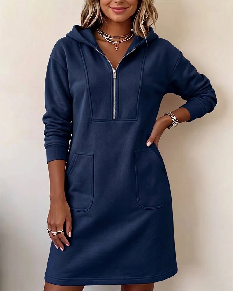 Robe Capuche Fermeture Éclair Poche