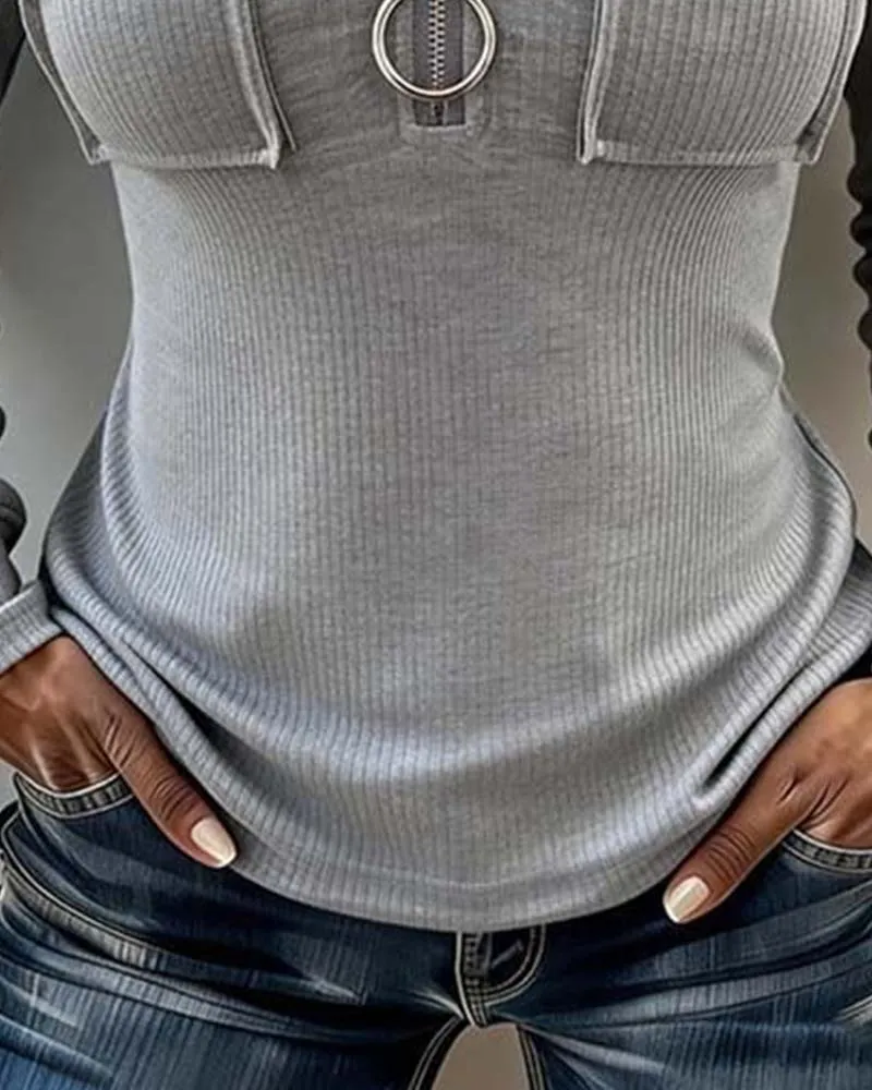 Blouse Fermeture Éclair Capuche Ajustée